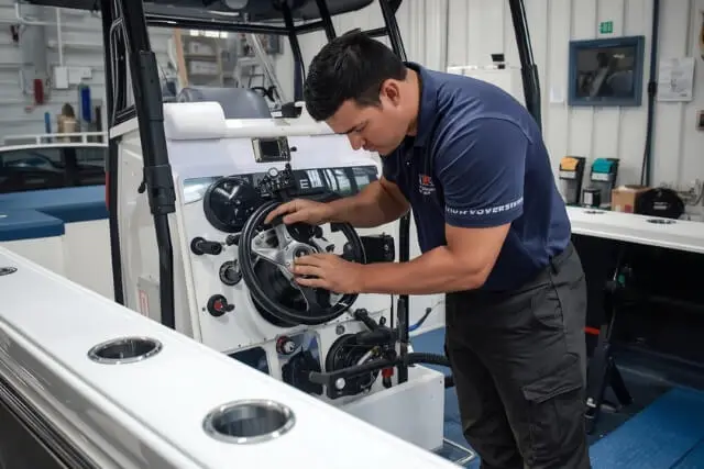 Marine technician working on a boat