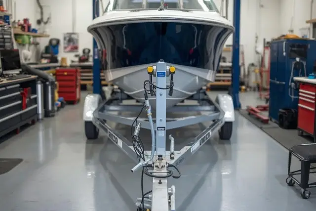 Boat trailer being serviced