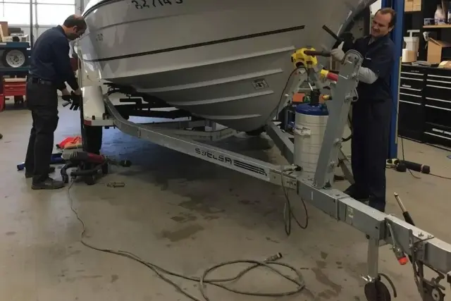 Boat trailer being repaired