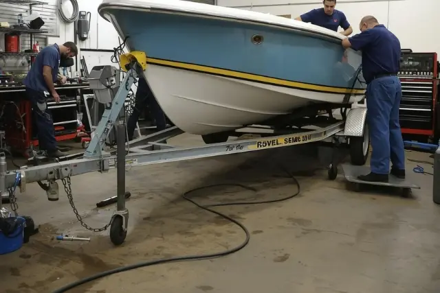 Trailer and boat during a service
